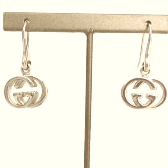 GUCCI SILVER 925 INTERLOCKING G LOGO PIERCED EARRINGS/1A7175 - Picture 3 of 14